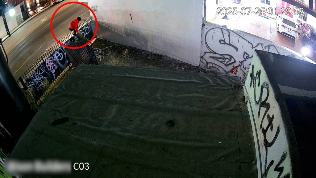 Solar-powered pole camera system monitoring a Hollywood construction site overnight