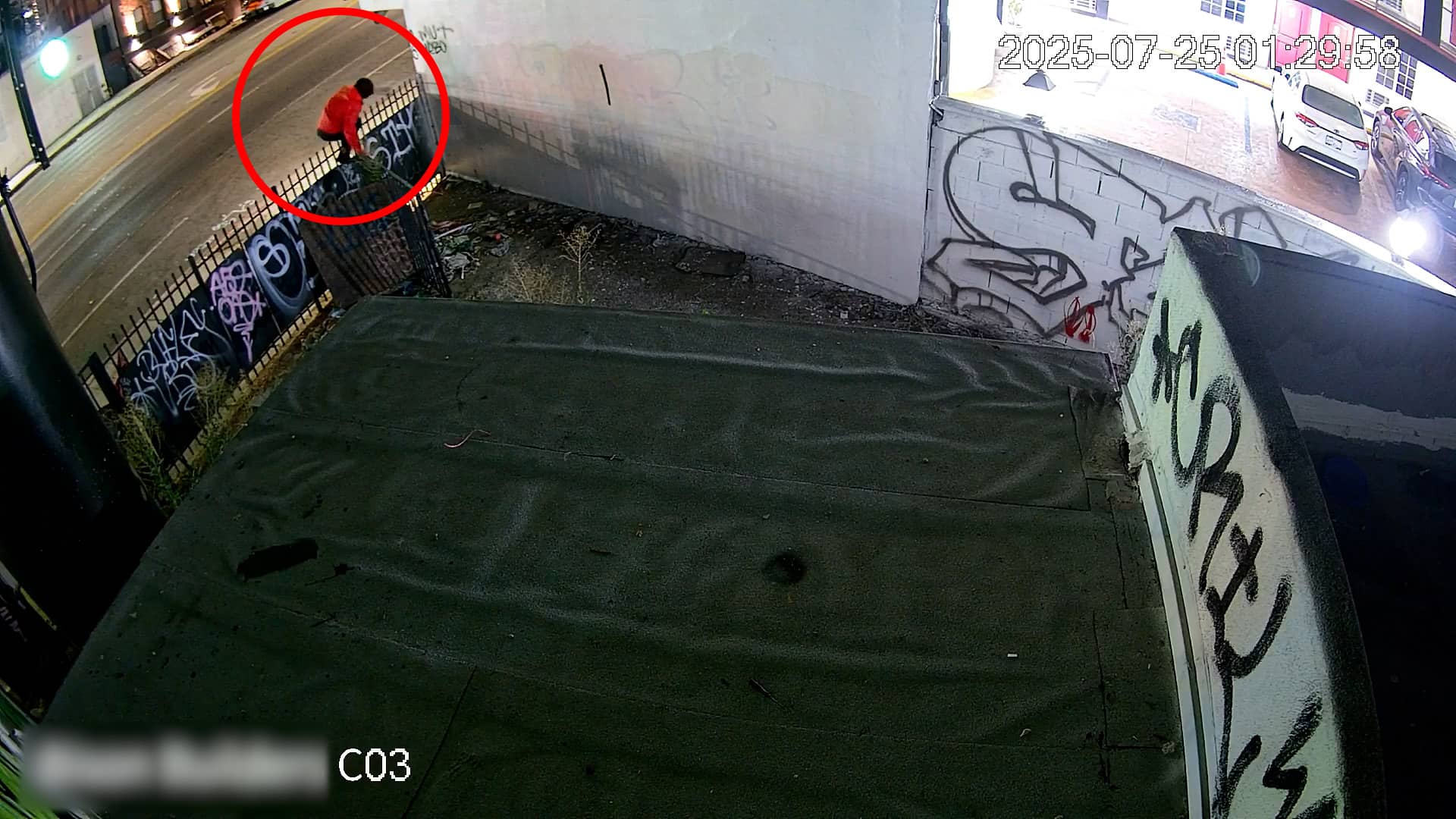Solar-powered pole camera system monitoring a Hollywood construction site overnight