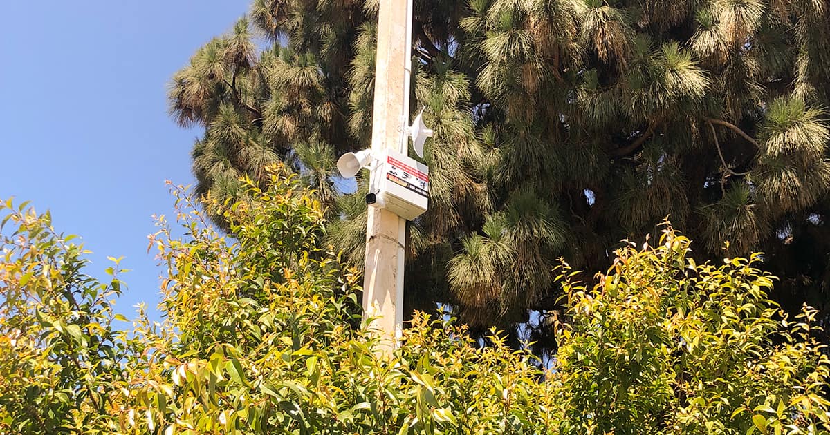 construction real-time threat response los angeles valley alarm pole mounted surveillance cameras two-way audio