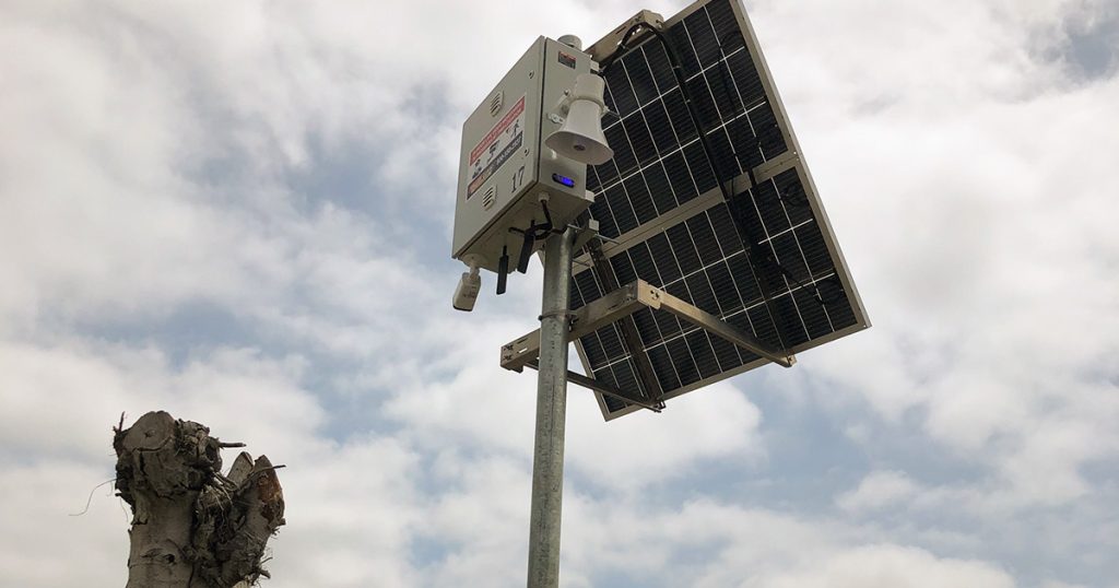 multi construction site security los angeles valley alarm solar powered pole mounted surveillance unit