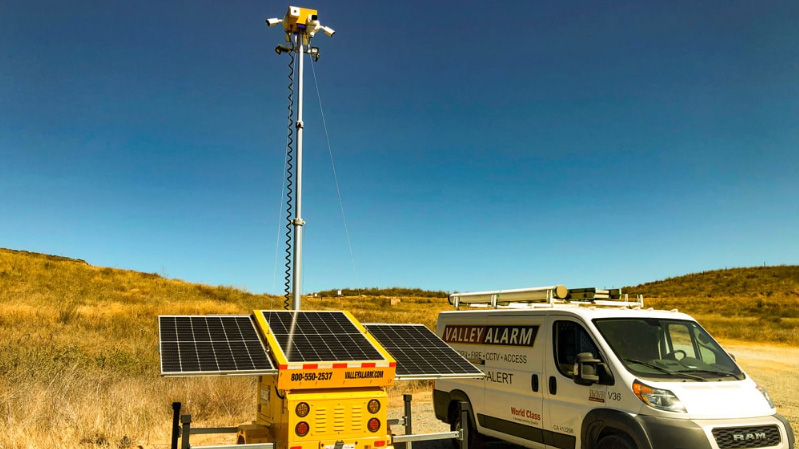 remote construction site protection los angeles valley alarm solar powered mobile trailer pole cameras rural location