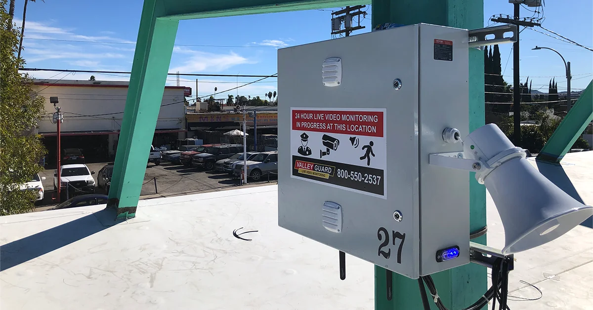 ValleyGuard solar pole-mounted security camera installed on a commercial property in Los Angeles